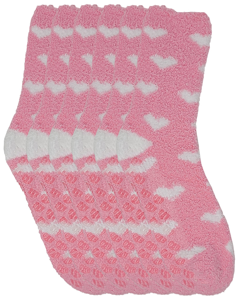 Multi-pack non-slip hospital slipper socks with fuzzy lining