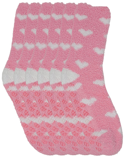 Multi-pack non-slip hospital slipper socks with fuzzy lining
