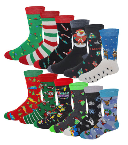 Men’s colorful Christmas dress socks – 12 pair assorted pattern pack”