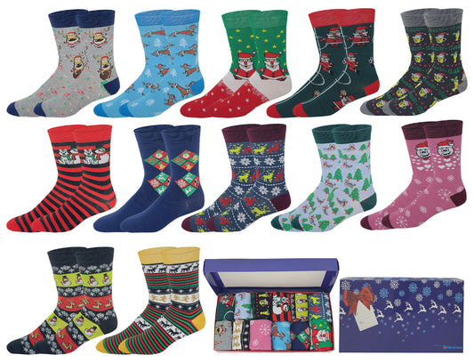 Men’s Christmas dress socks gift box – 12 pair festive set”