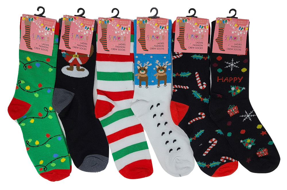 Women’s novelty Christmas crew socks size 9–11 with holiday prints