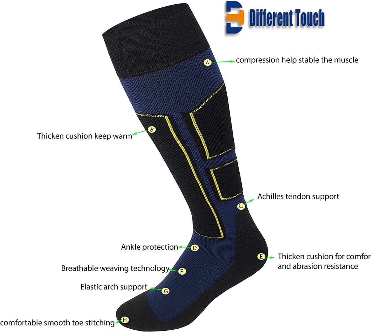 Thermolite wool ski socks for skiing and snowboarding with cushioned support and moisture-wicking fabric