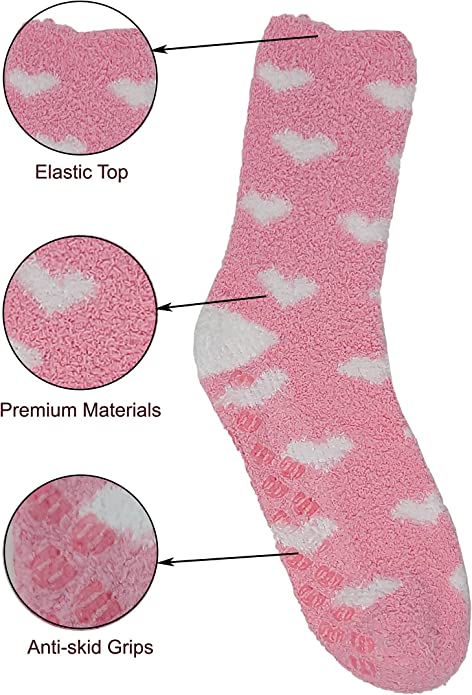 Non-slip hospital slipper socks with fuzzy lining and grip soles for women