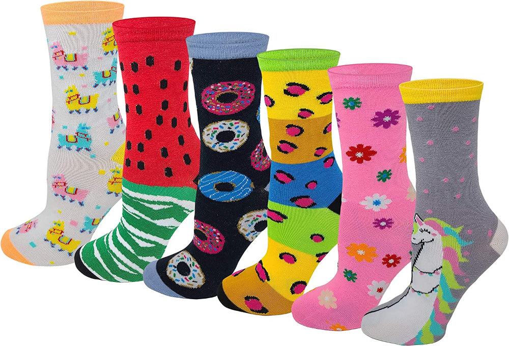 Sumona women’s colorful novelty crew dress socks with assorted designs