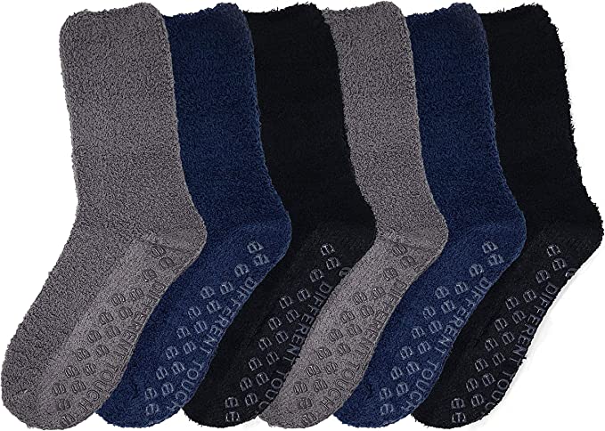 Unisex non-slip lounge slipper socks in cozy plain colors – 6-pair pack
