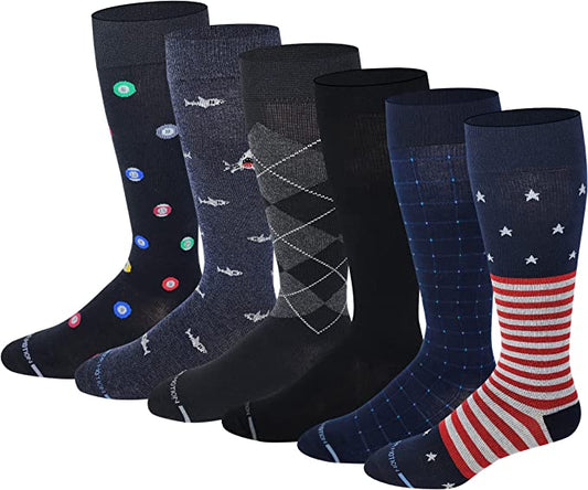 Compression Knee High Socks | Assorted Print | Men's (6 Pairs)
