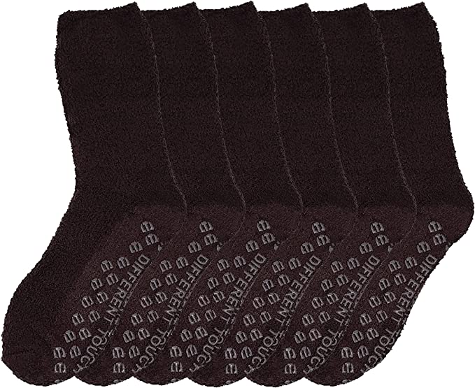 Unisex Non-Slip Lounge Slipper Socks | Cozy Plain Colors | 6-Pair Pack