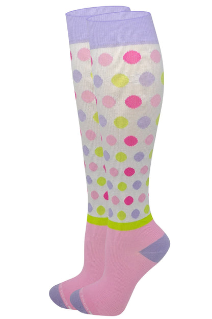 Dr. Motion knee-high compression socks for women with mini dots design, 8–15 mmHg mild graduated compression