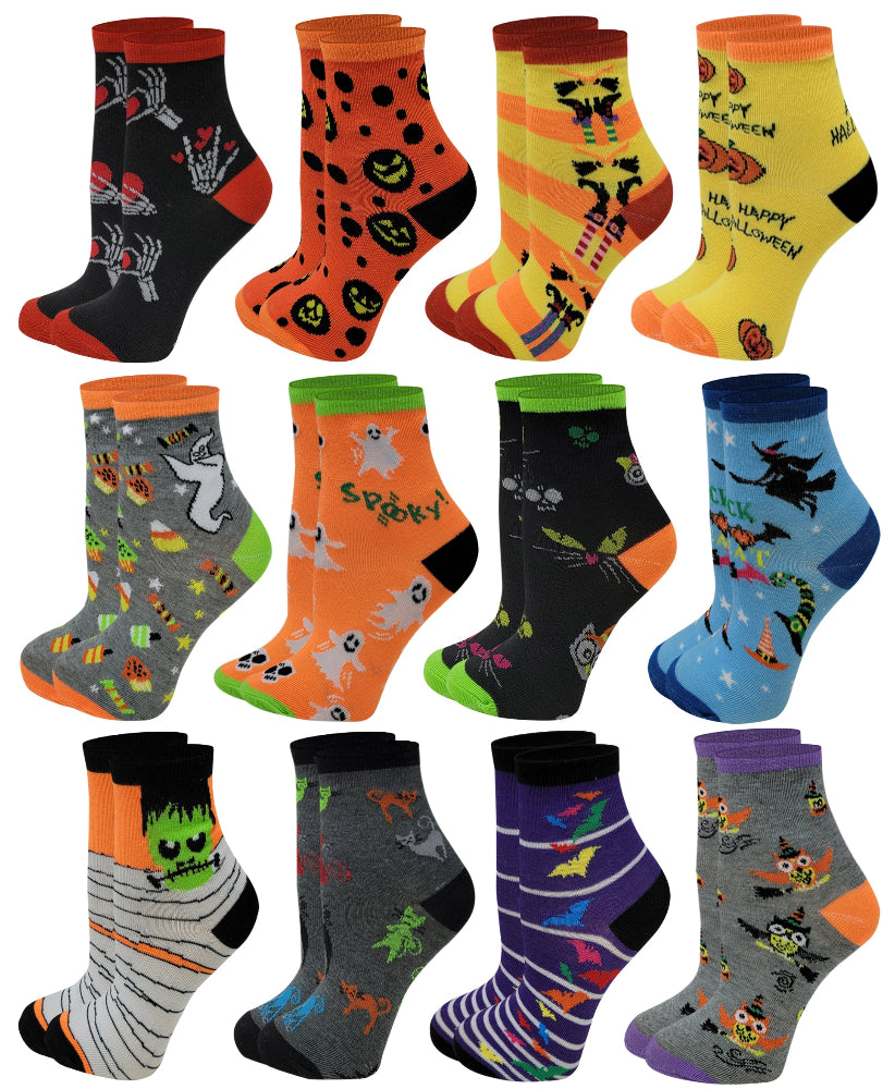 Twelve-pair set of girls Halloween fancy design crew socks