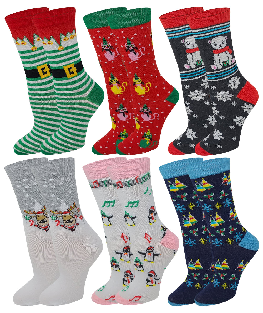 Sumona women’s Christmas crew socks with colorful holiday patterns