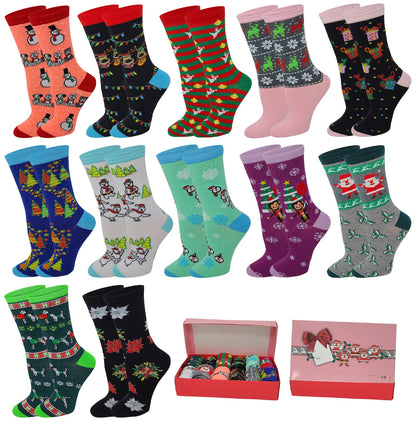 Twelve-pair pack of women’s festive novelty socks
