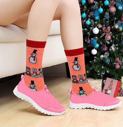 Holiday crew socks worn at home during winter