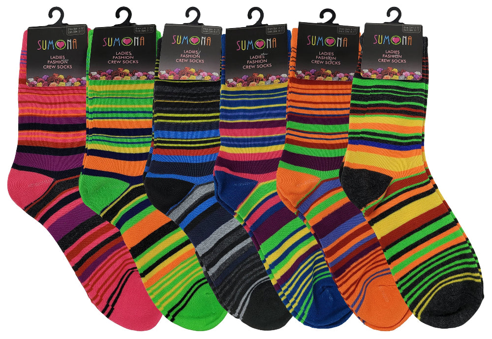 Sumona women’s striped crew socks – assorted colorful designs