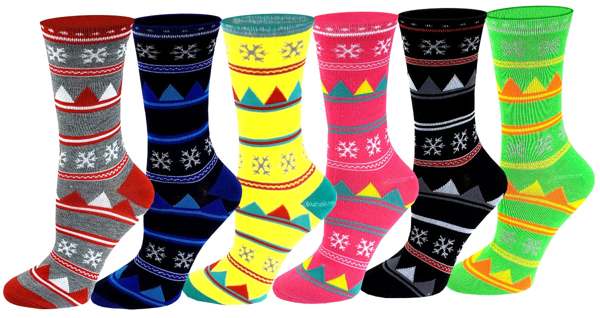 Six-pair pack of women’s snowflake Crew socks