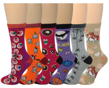 Sumona women’s Halloween crew socks with colorful fall patterns