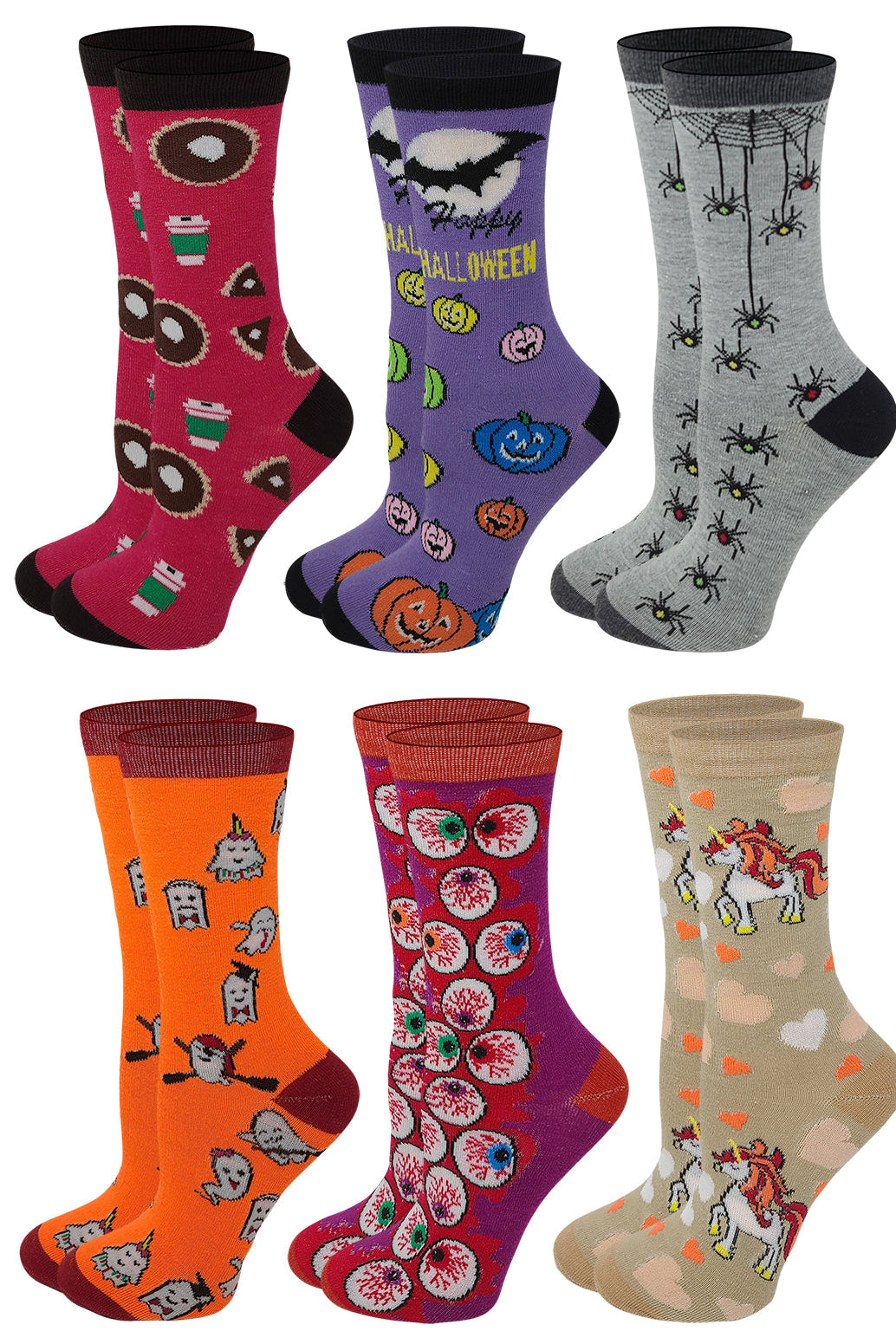 Women’s Halloween fall novelty crew socks in festive designs – 6-pair pack