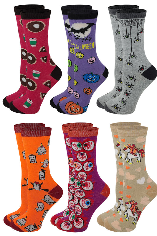 Women’s Halloween fall novelty crew socks in festive designs – 6-pair pack