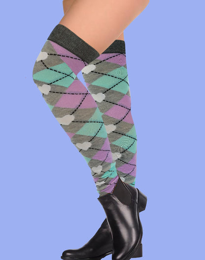 Breathable argyle thigh high socks for women – over-the-knee length