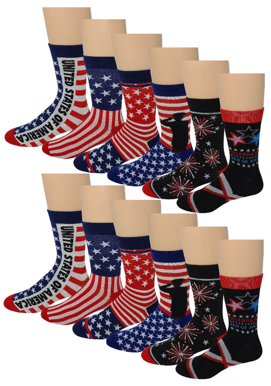Men’s 4th of July dress socks with patriotic designs – 12-pair pack