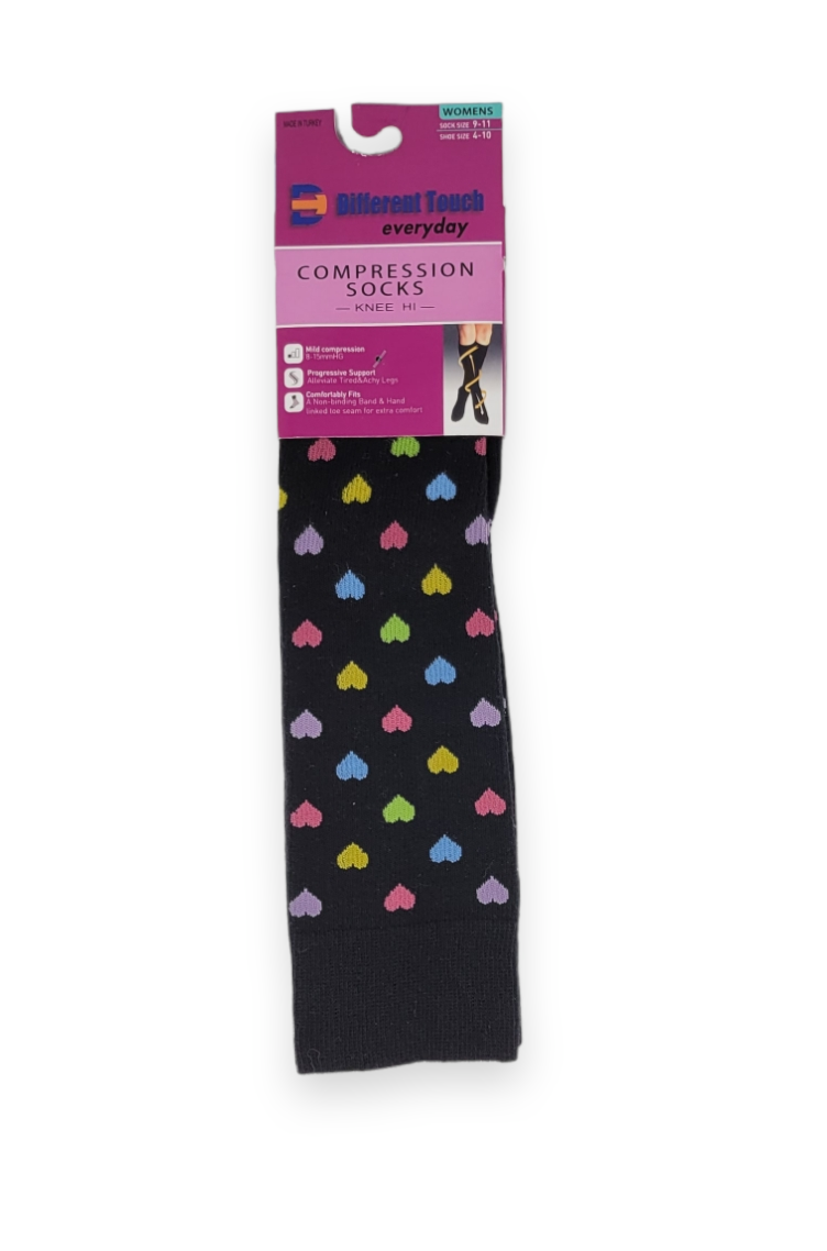 Compression Knee High Socks | Mini Hearts Design | Womens (1 Pair)