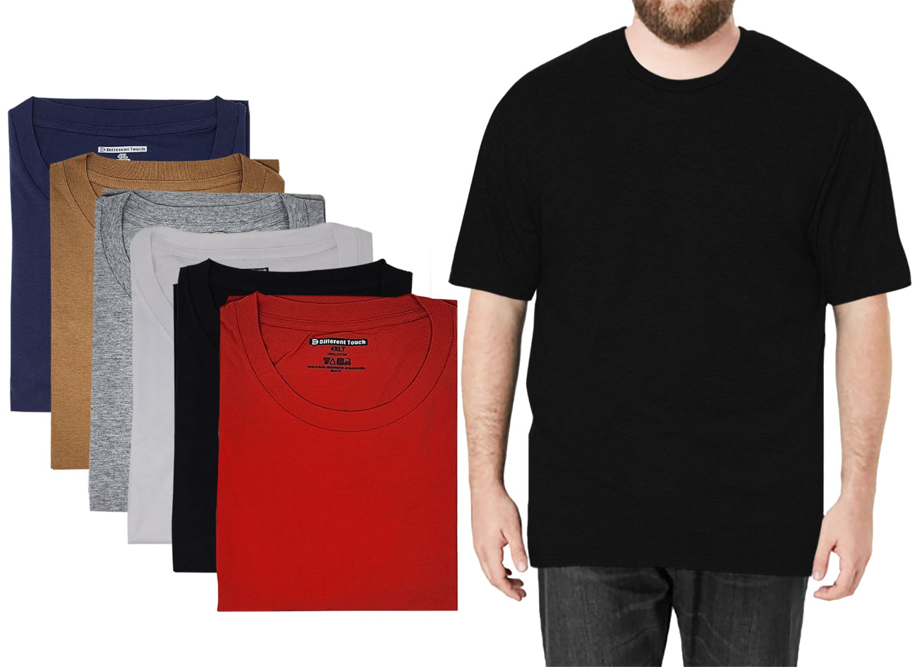 Men’s Big & Tall cotton crew neck t-shirts 6-pack sizes 3XL to 6XL