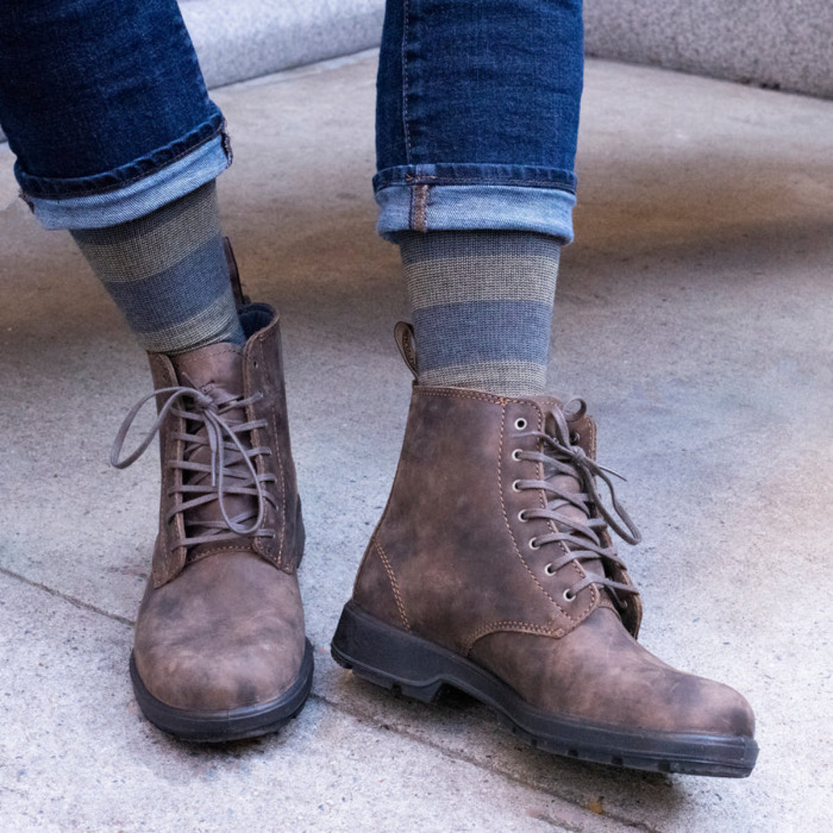 Men’s Dr. Motion knee high compression socks with feed stripe rugby pattern