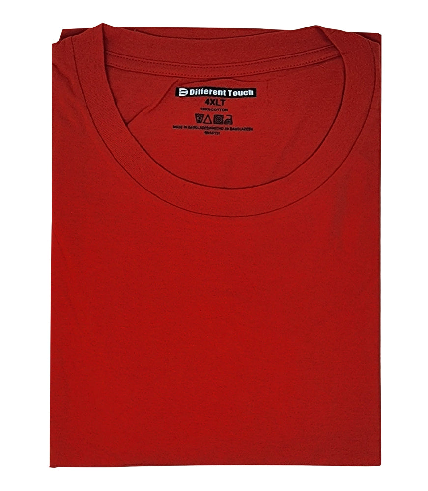 Folded Oversize red t-shirt with a brand label on a white background